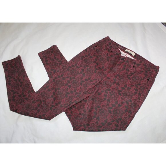 Y2K Cookie Johnson Floral print Skinny Women's pants Size 28 Black and Red - Picture 7 of 12